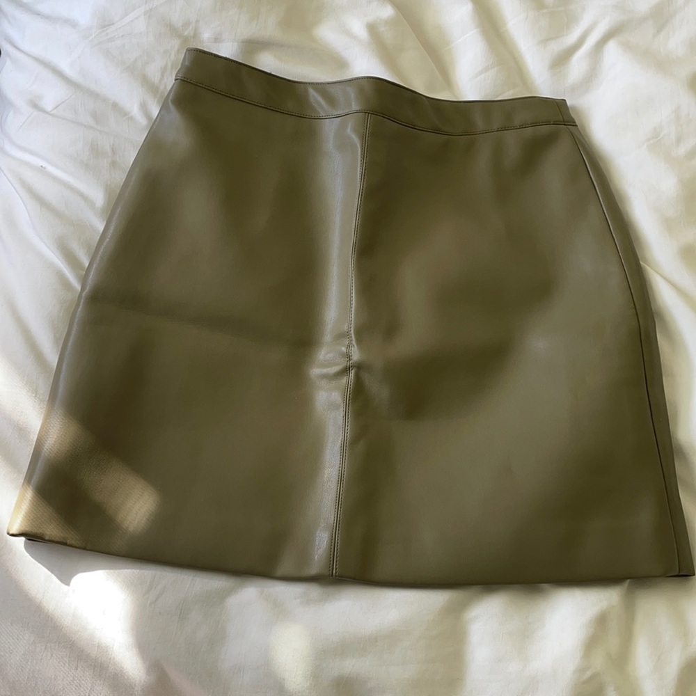 Olive “pleather” mini skirt